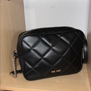 Nine West Black Quilted Crossbody Bag with Chain Strap